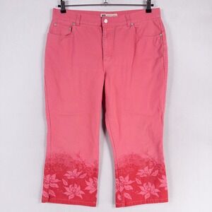 Vtg Faded Glory Capri Jeans Womens 16 Pink Floral Stencil Print Y2K Kick Flare